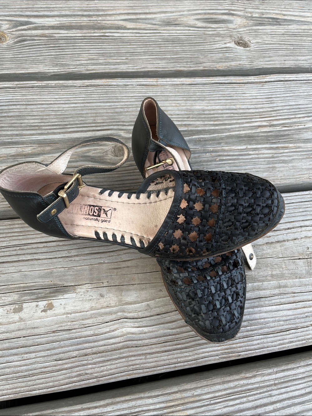 PIKOLINOS Black leather Woven Ankle-Strap Clogs - Picture 2 of 3